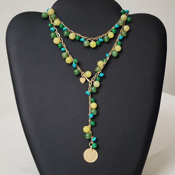 Stella & Dot 'Copa' Necklace Turquoise Green Aventurine Lemon Agate Stones Boho - Picture 10 of 12